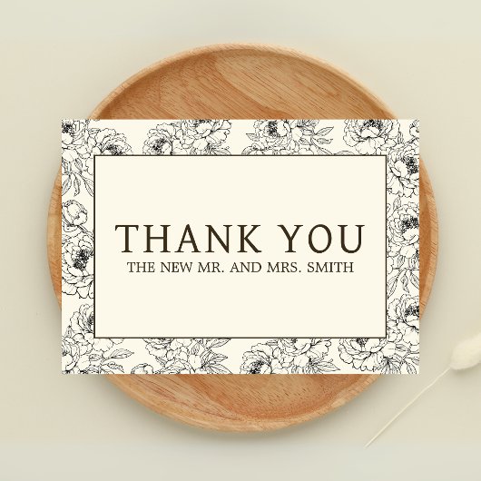 Beige Floral Wedding Dankeskarte