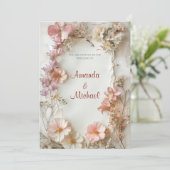Beige Floral Wedding Einladung (Stehend Vorderseite)