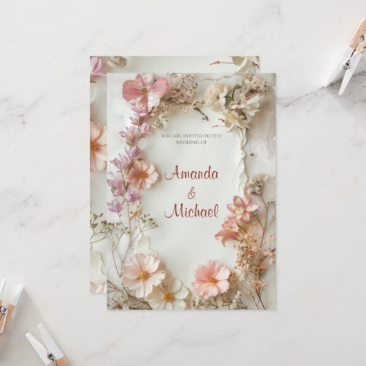 Beige Floral Wedding Einladung (Vorderseite/Rückseite Beispiel)