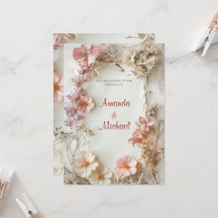 Beige Floral Wedding Einladung