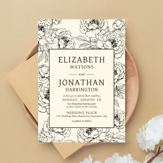 Beige Floral Wedding Einladung