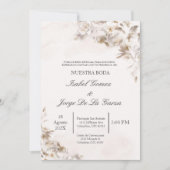 Beige Floral Wedding Einladung auf Spanisch (Vorderseite)