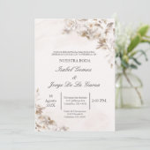 Beige Floral Wedding Einladung auf Spanisch (Stehend Vorderseite)