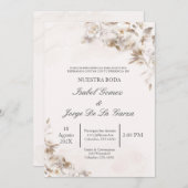 Beige Floral Wedding Einladung auf Spanisch (Vorne/Hinten)
