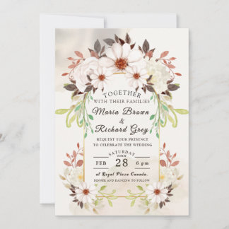 Beige Floral Wedding Invitation Einladung