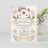Beige Floral Wedding Invitation Einladung (Stehend Vorderseite)