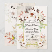 Beige Floral Wedding Invitation Einladung (Vorne/Hinten)