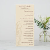 Beige Floral Wedding Program Programm (Stehend Vorderseite)