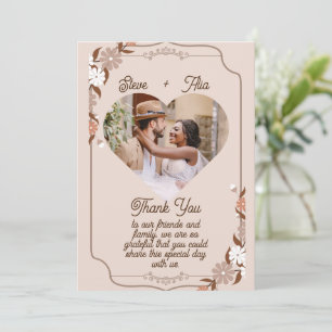 Beige florale elegante moderne Weberei Dankeskarte