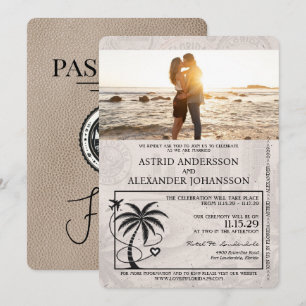 Beige Florida Reisepass Hochzeits-Einladung Einladung