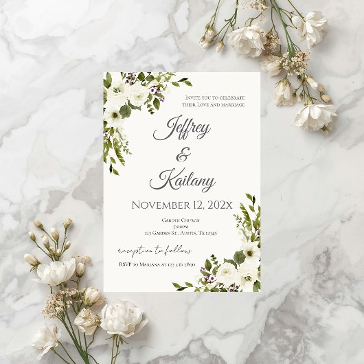 Beige Flowers Wedding Einladung