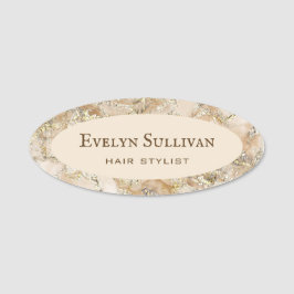 Beige Fluid Marble Name Tag Namensschild
