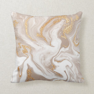 Beige Flüssig-Marmor mit Glitter-Gold Kissen