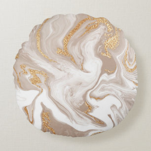 Beige Flüssig-Marmor mit Glitter-Gold Rundes Kissen