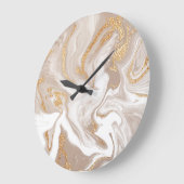 Beige flüssige Marmor, Goldlinienkunst. Große Wanduhr (Winkel)