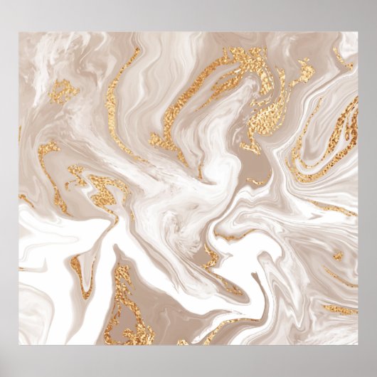 Beige flüssige Marmor, Goldlinienkunst. Poster (Vorne)