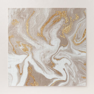 Beige flüssige Marmor, Goldlinienkunst. Puzzle