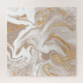 Beige flüssige Marmor, Goldlinienkunst. Puzzle (Horizontal)