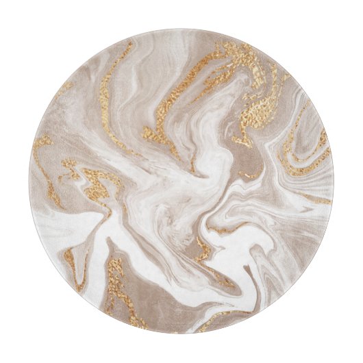 Beige flüssige Marmor, Goldlinienkunst. Schneidebrett (Vorderseite)