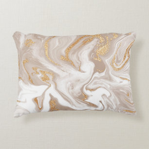 Beige Flüssigkeitsmarmor mit glitzerndem Gold Dekokissen
