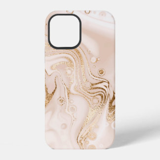 Beige Flüssigkeitsmarmor mit goldener Glitter-Spri iPhone 12 Hülle