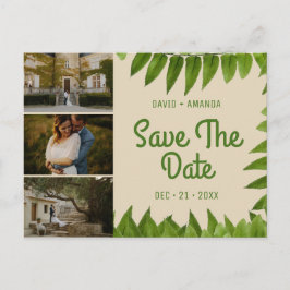 Beige Foliage Drei FotoCollage Save the Date Ankündigungspostkarte