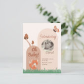 Beige Forest Themed Fox Baby Stats Postkarte (Stehend Vorderseite)