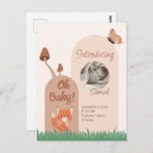 Beige Forest Themed Fox Baby Stats Postkarte (Vorne/Hinten)