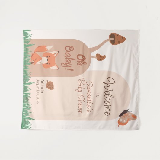 Beige Forest Themed Fox Babydusche Wandteppich (Vorderseite (Horizontal))