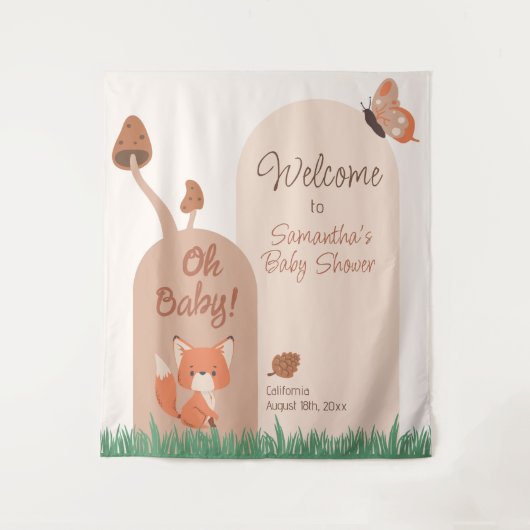 Beige Forest Themed Fox Babydusche Wandteppich (Vorderseite)