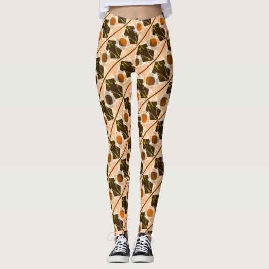 Beige Formen, Streifen, Kreise oder orangefarbenes Leggings (Vorderseite)