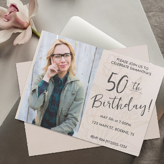 Beige Foto am 50. Geburtstag Einladung