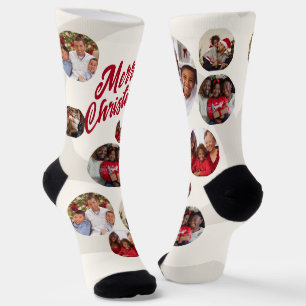 Beige Foto Collage Weihnachten Socken