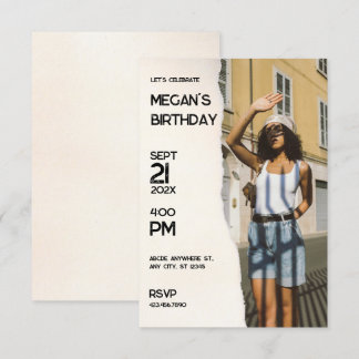 Beige Foto Geburtstag Einladung