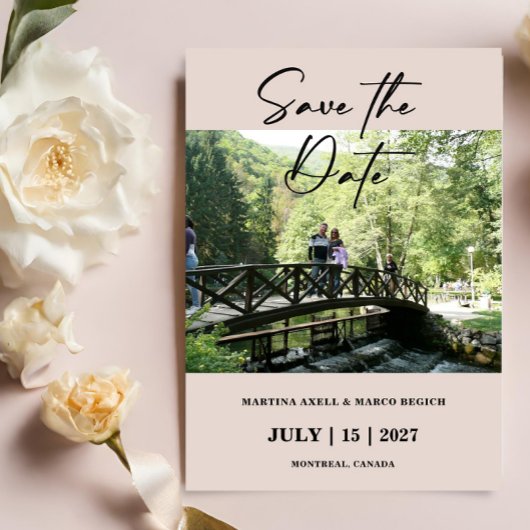 Beige Foto Save the Date Einladung