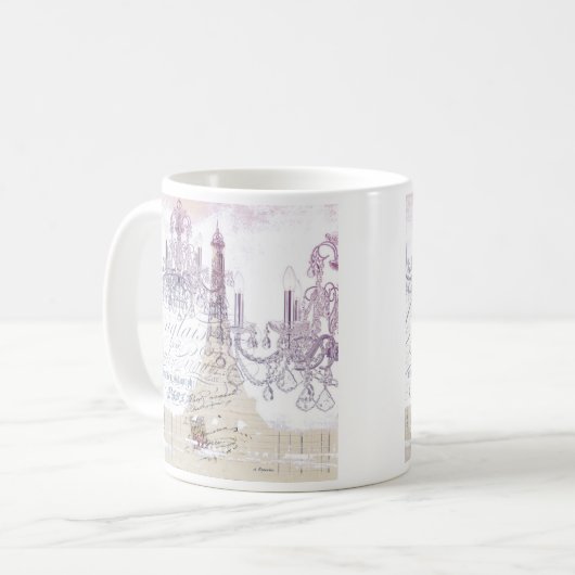 Beige französische Skripte Kronleuchter Paris eiff Kaffeetasse (Vorderseite Links)
