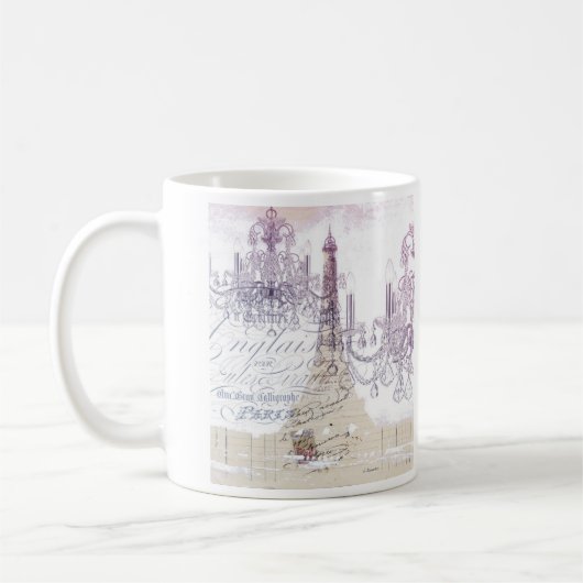 Beige französische Skripte Kronleuchter Paris eiff Kaffeetasse (Links)