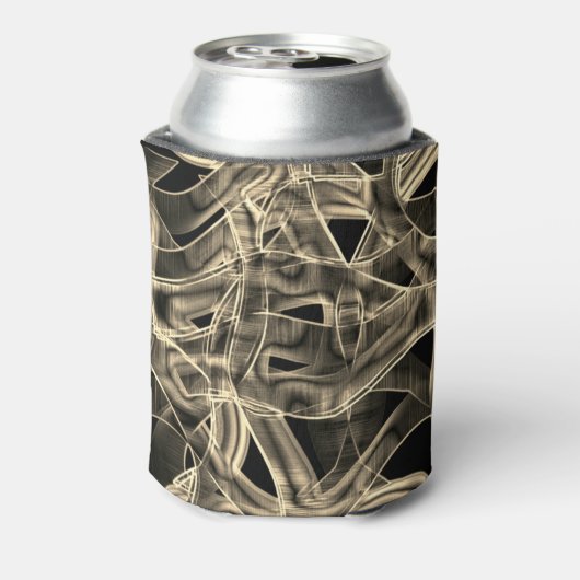Beige gebogene Bänder, kontrastiert durch geprägte Dosenkühler (Kanne Rückseite)
