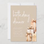 Beige Geburtstagsessen mit Geschenken Einladung (Vorderseite)
