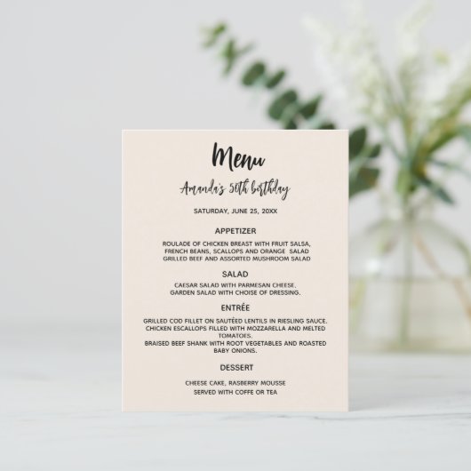 Beige Geburtstagsmenü (Stehend Vorderseite)
