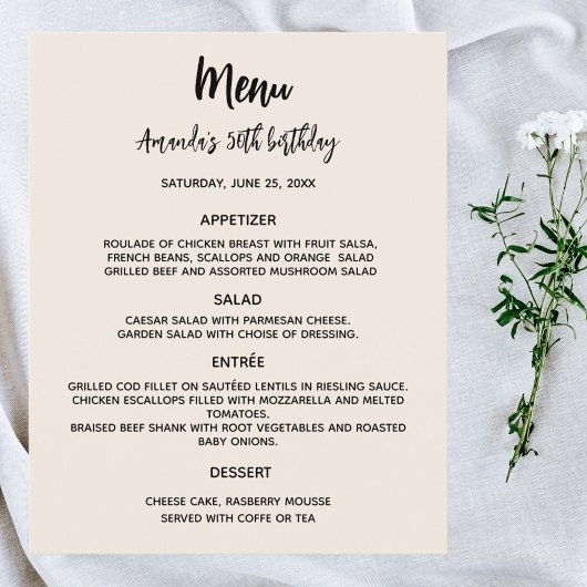 Beige Geburtstagsmenü