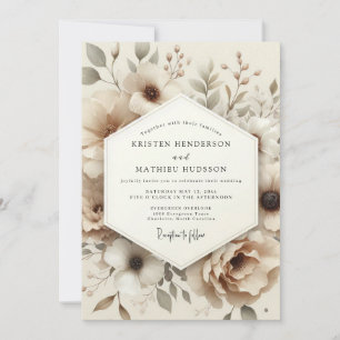 Beige gedämpfte Anemone Hochzeit Einladung