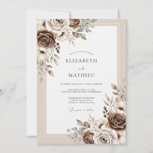 Beige gedämpfte rustikale Hochzeit Einladung (Vorderseite)