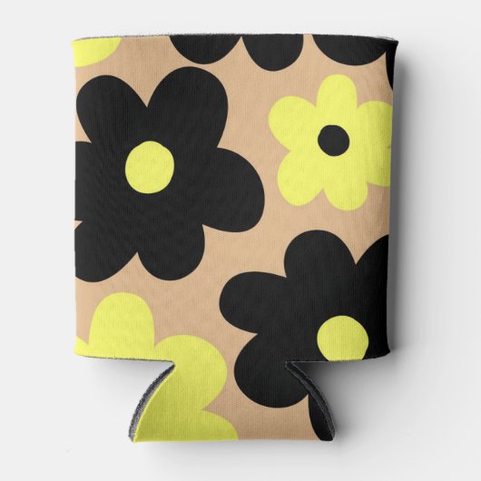 Beige Gelbe Schwarze Flora Elegant Dosenkühler (Vorderseite)