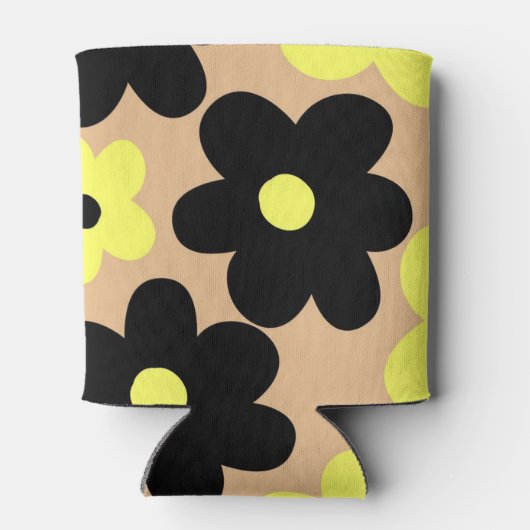 Beige Gelbe Schwarze Flora Elegant Dosenkühler (Rückseite)
