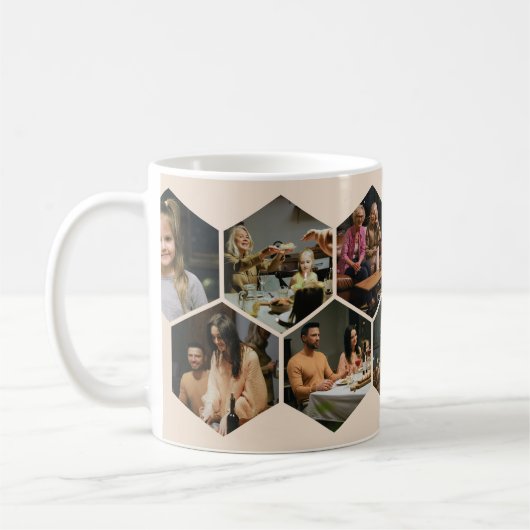 Beige Geometric Hexagon Photo Collage Coffee Mug Kaffeetasse (Links)