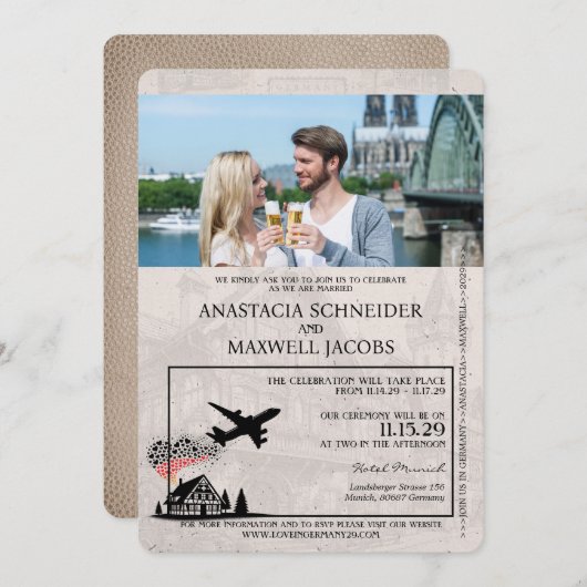 Beige Germany Passport Wedding Einladung (Vorne/Hinten)