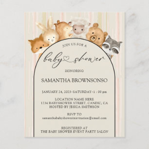 Beige geschlechtsneutrale Tiere Baby Shower Budget Flyer