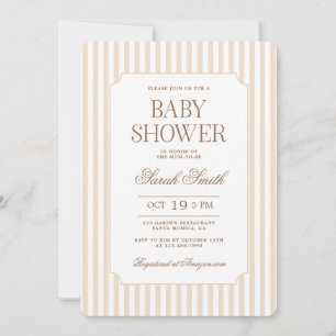 Beige gestreifte Babyparty neutrale Einladung