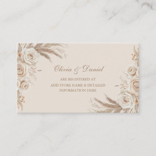 Beige getrocknete Blume und weiße Rosen Registrier Begleitkarte (Vorderseite)